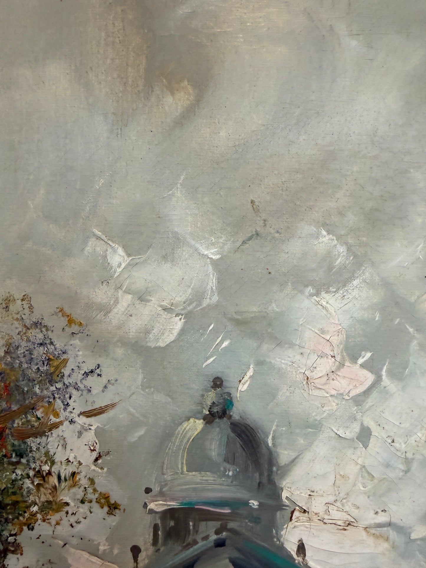 Vintage Paris Street Scene Oil Painting Panthéon Gilt Frame Impressionist