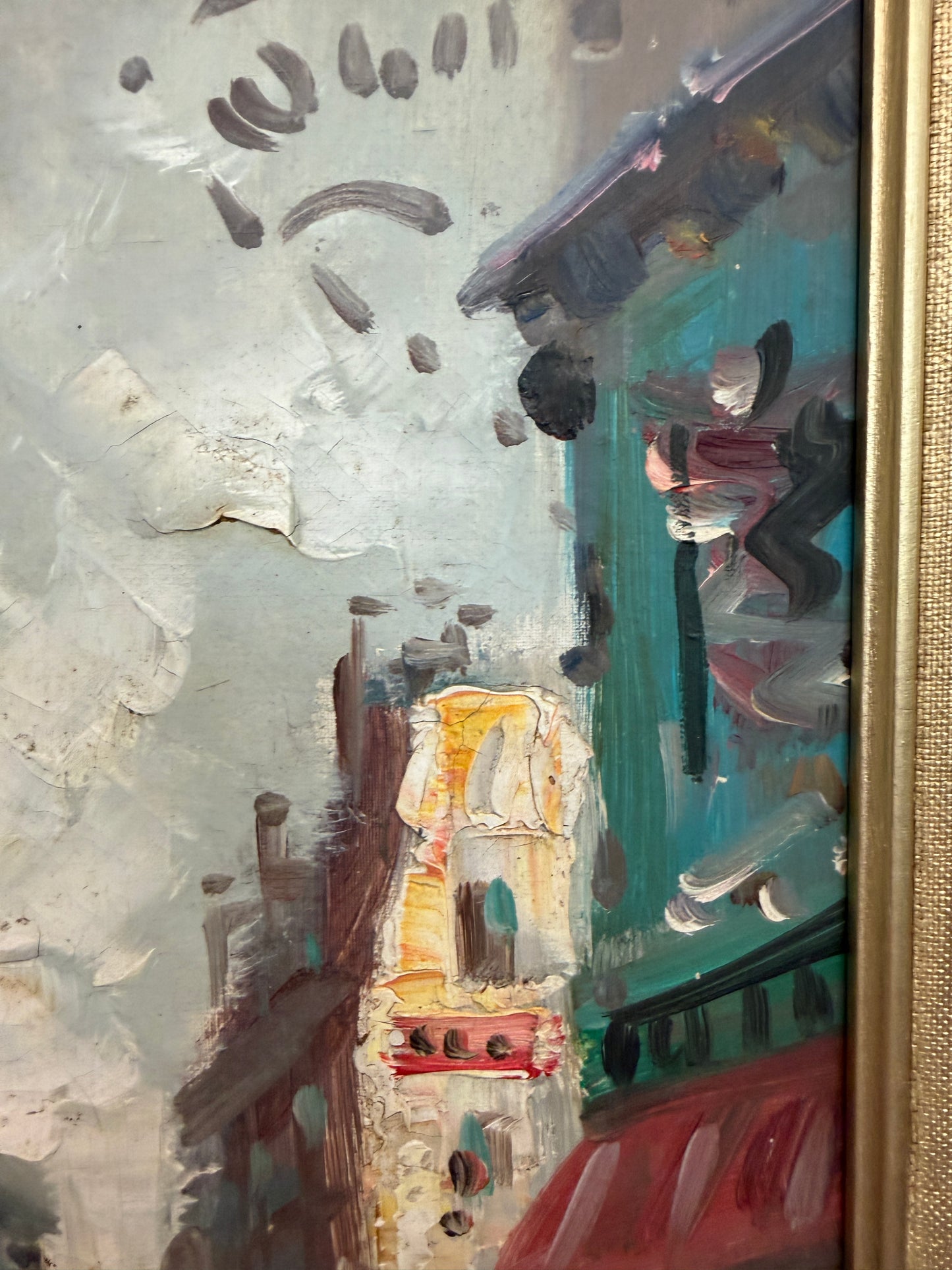 Vintage Paris Street Scene Oil Painting Panthéon Gilt Frame Impressionist