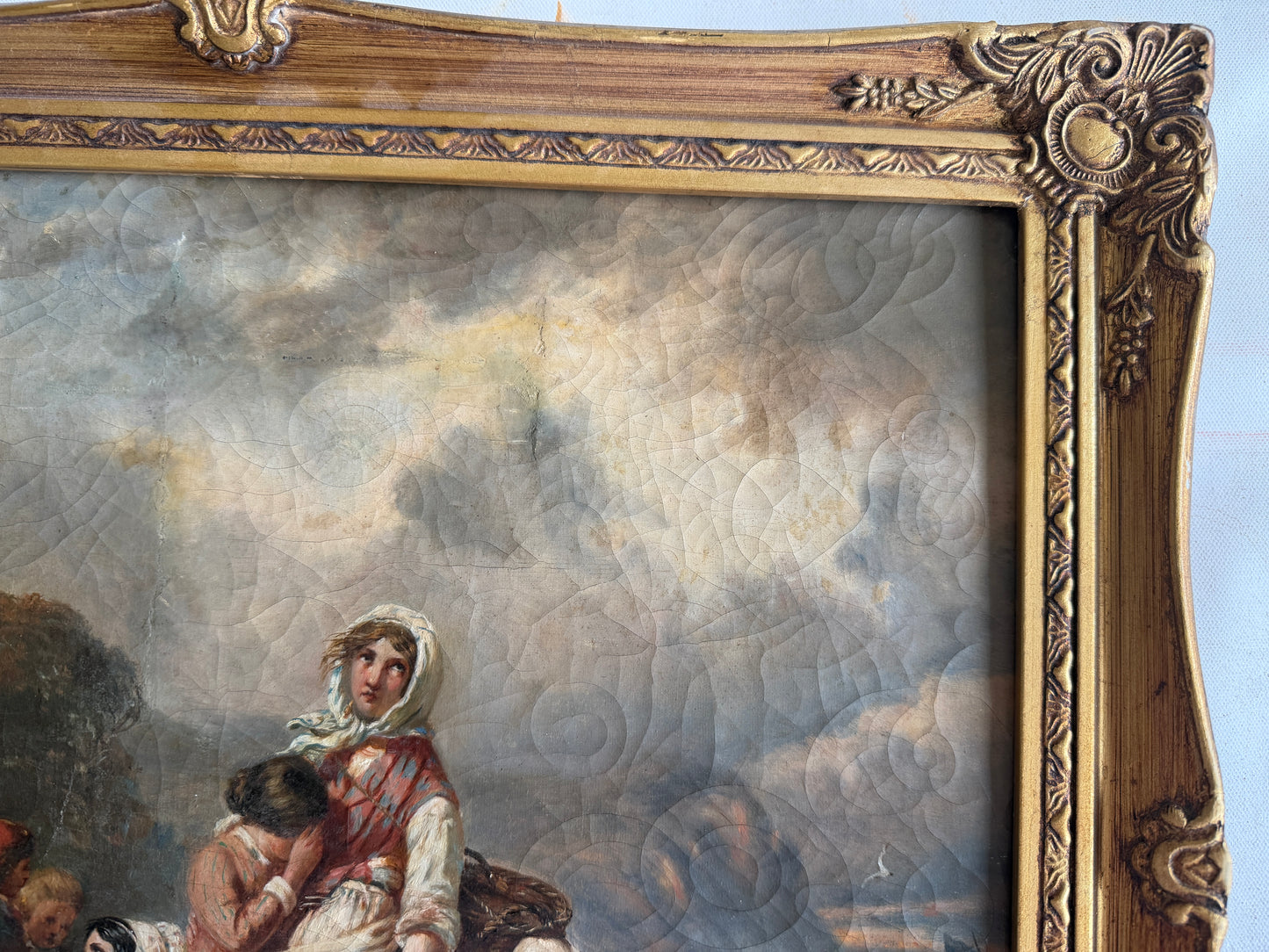 1899 Irma Vauthier Antique Oil Painting European Genre Scene by Gilt Frame