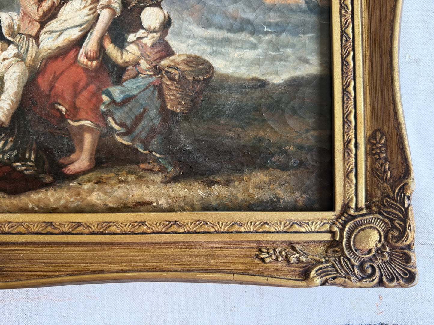 1899 Irma Vauthier Antique Oil Painting European Genre Scene by Gilt Frame