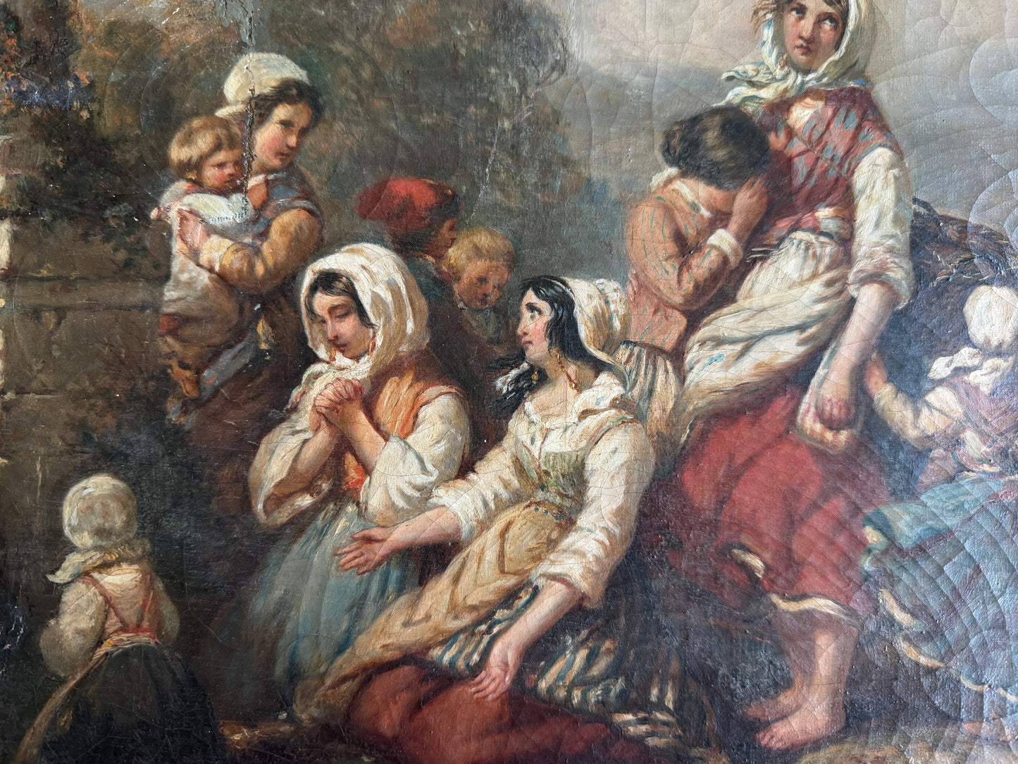 1899 Irma Vauthier Antique Oil Painting European Genre Scene by Gilt Frame