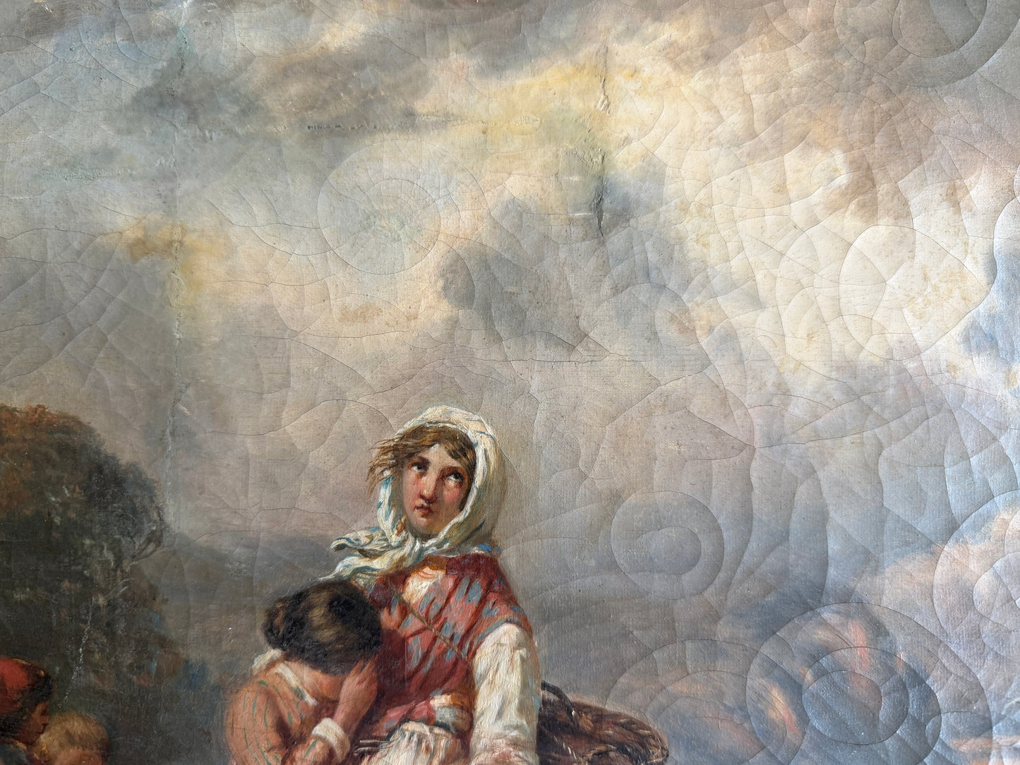 1899 Irma Vauthier Antique Oil Painting European Genre Scene by Gilt Frame