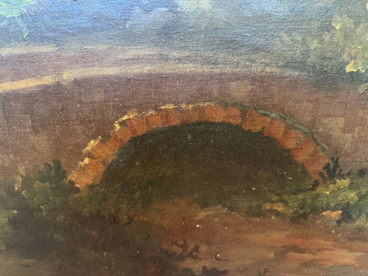 C. Patin Huge Vintage European Cityscape/ Landscape Oil Painting Gilt Frame