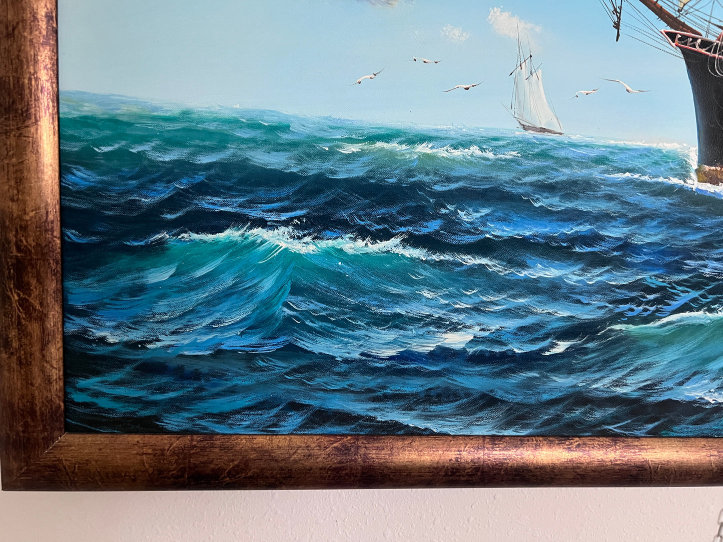 Large Original painting on canvas, seascape, Sailing Ship, signed, Framed