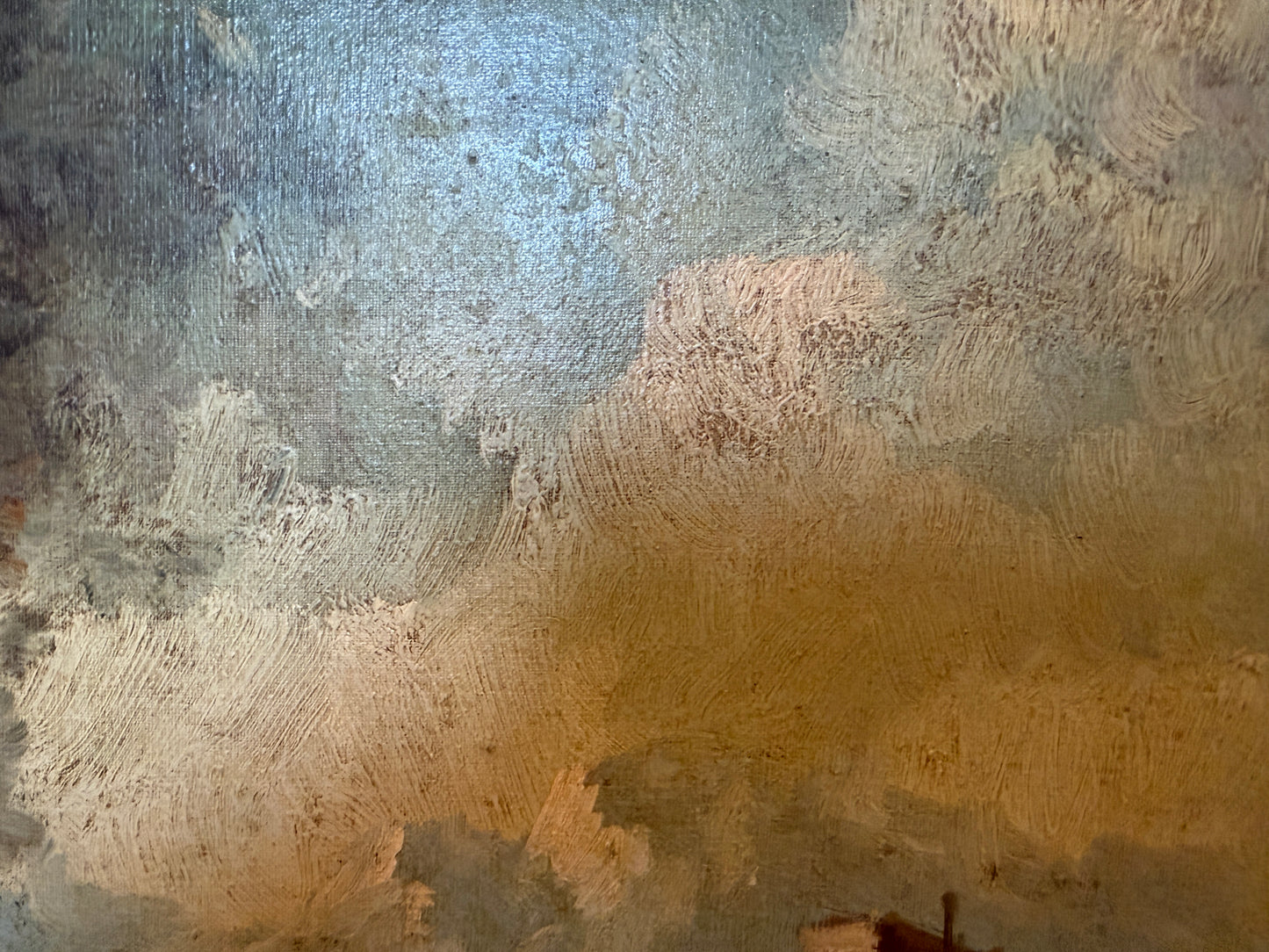 C. Patin Huge Vintage European Cityscape/ Landscape Oil Painting Gilt Frame