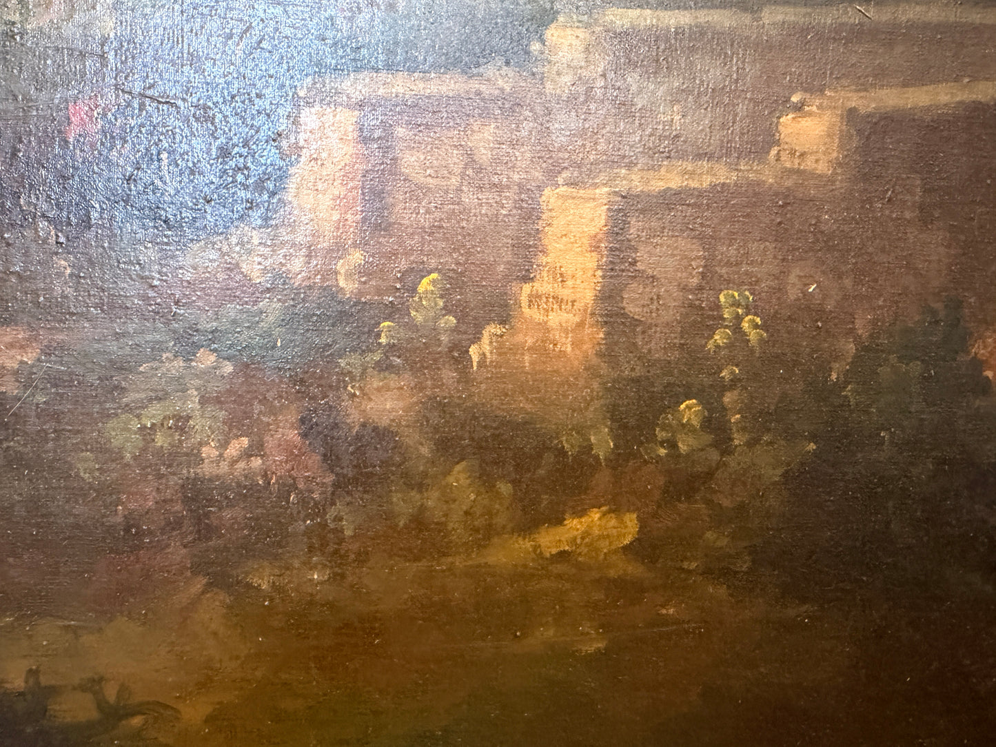 C. Patin Huge Vintage European Cityscape/ Landscape Oil Painting Gilt Frame