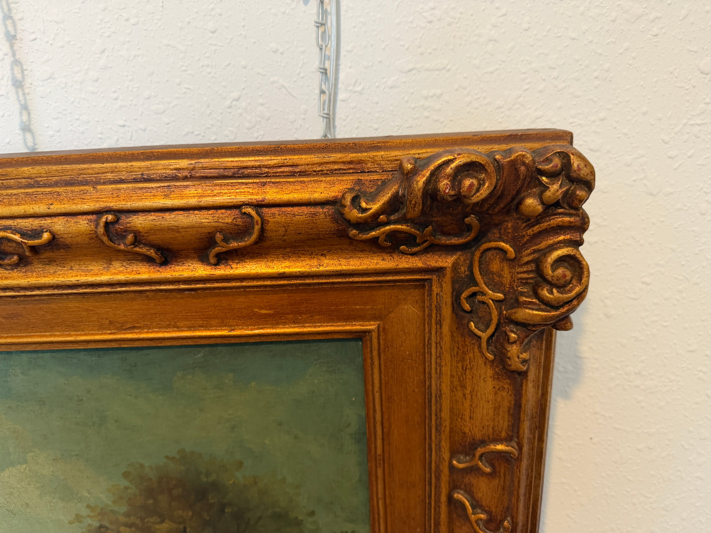 C. Patin Huge Vintage European Cityscape/ Landscape Oil Painting Gilt Frame