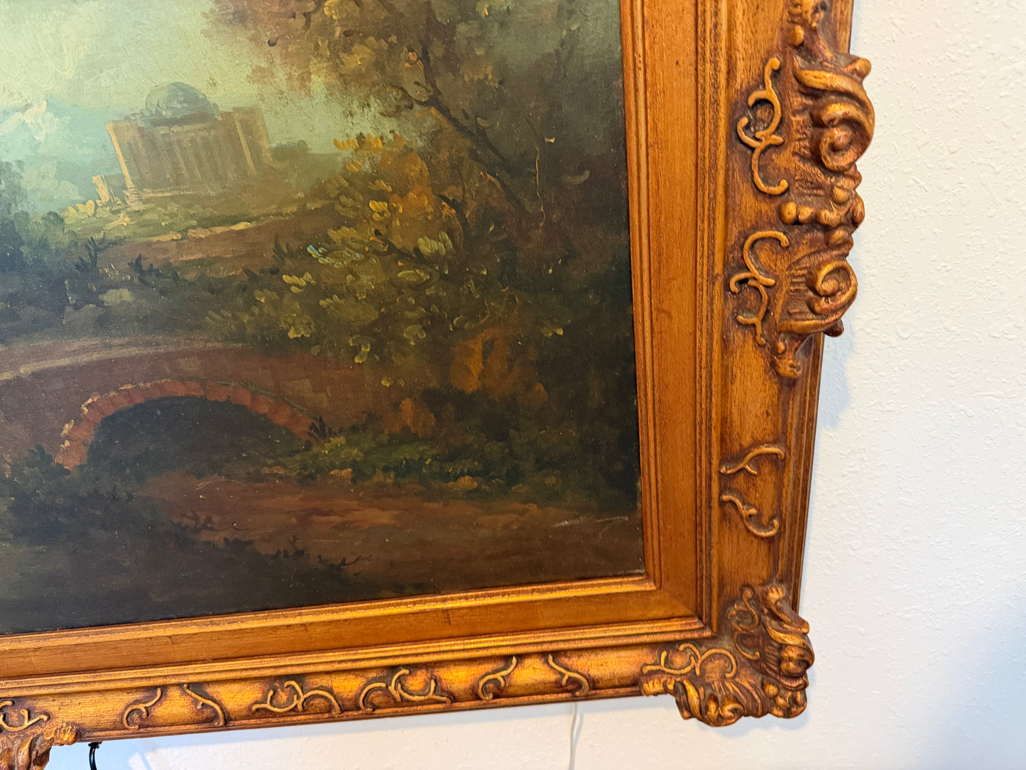 C. Patin Huge Vintage European Cityscape/ Landscape Oil Painting Gilt Frame