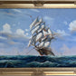 Abrose Large Oil painting on canvas, Seascape, Sailing Ship in the ocean, Framed