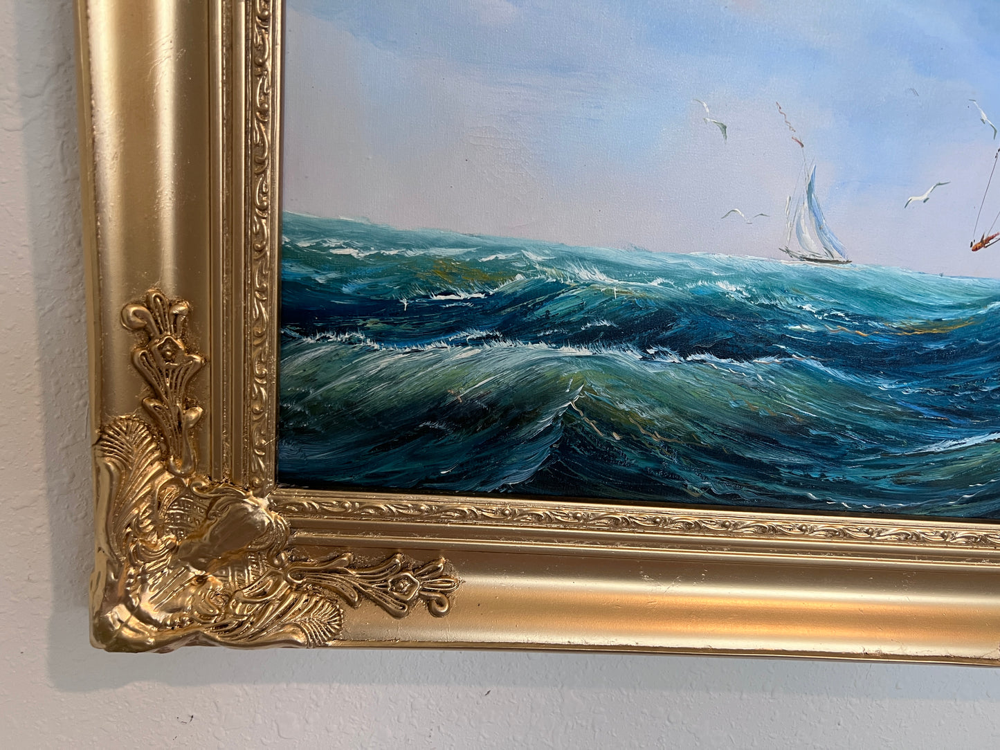 Abrose Large Oil painting on canvas, Seascape, Sailing Ship in the ocean, Framed