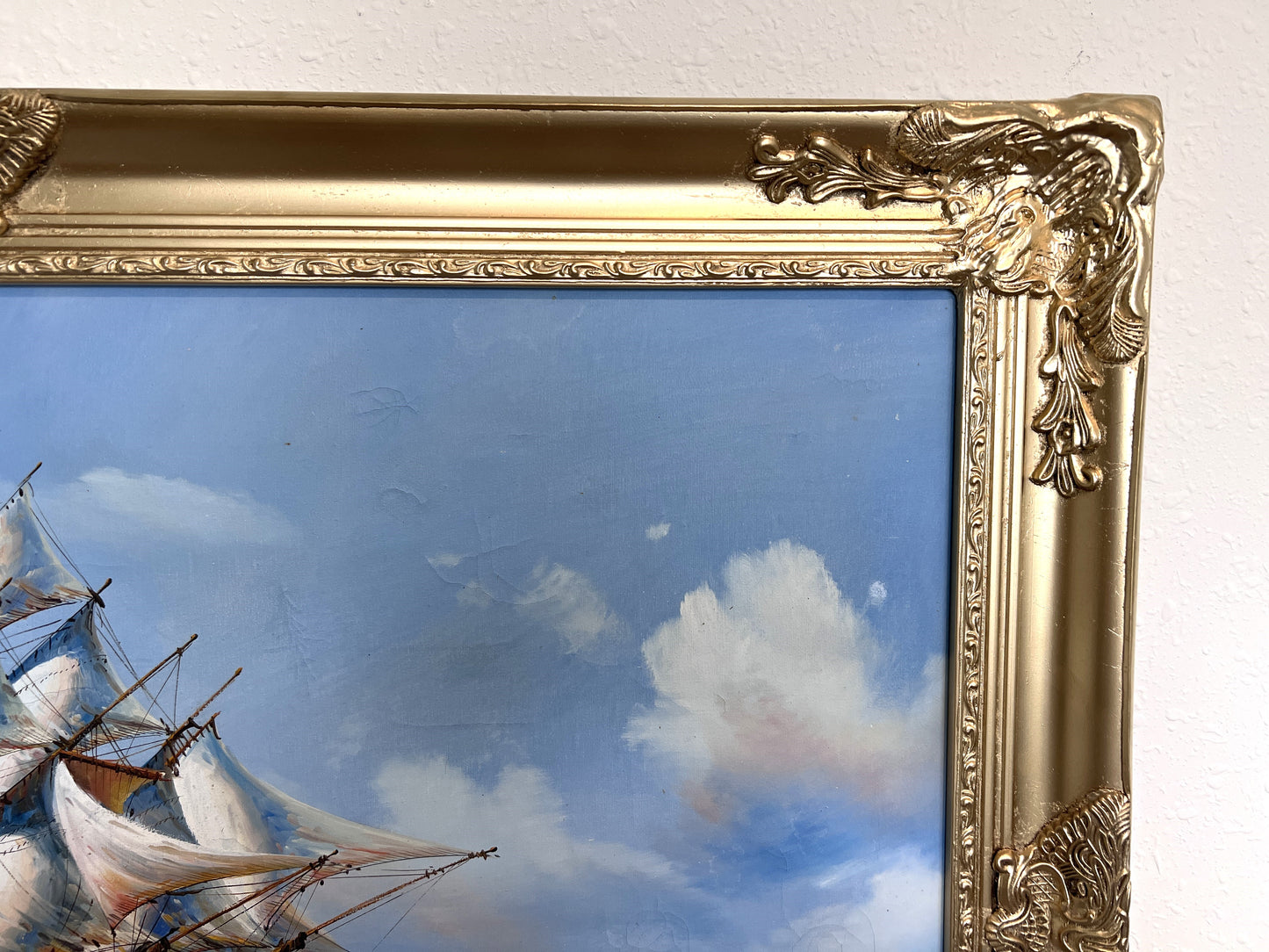 Abrose Large Oil painting on canvas, Seascape, Sailing Ship in the ocean, Framed