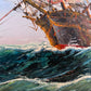 Abrose Large Oil painting on canvas, Seascape, Sailing Ship in the ocean, Framed