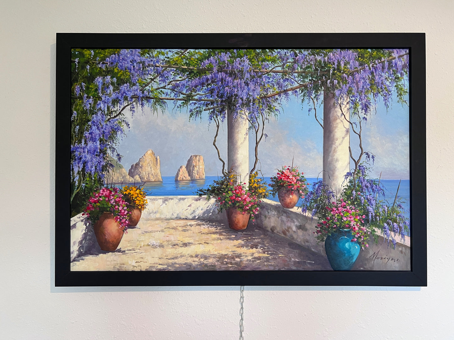 Italian Artist Moriani (20C) Coastal Landscape Oil on canvas painting, Framed