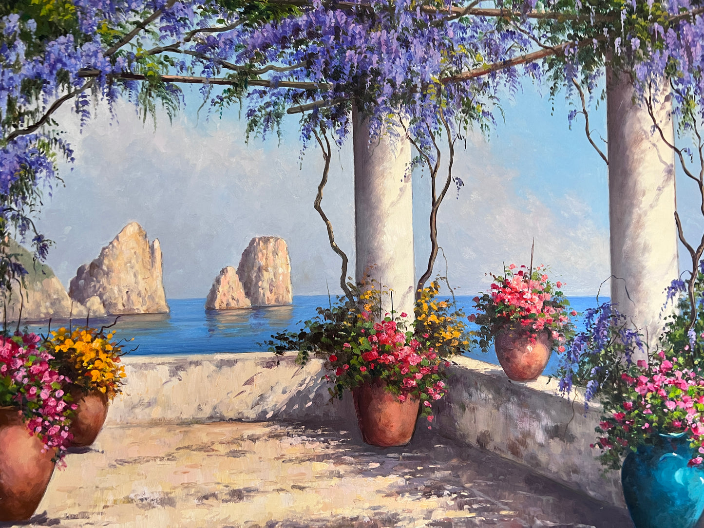 Italian Artist Moriani (20C) Coastal Landscape Oil on canvas painting, Framed