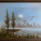 K.Roche Original Signed Oil Painting on Canvas Landscape, Ducks, Framed