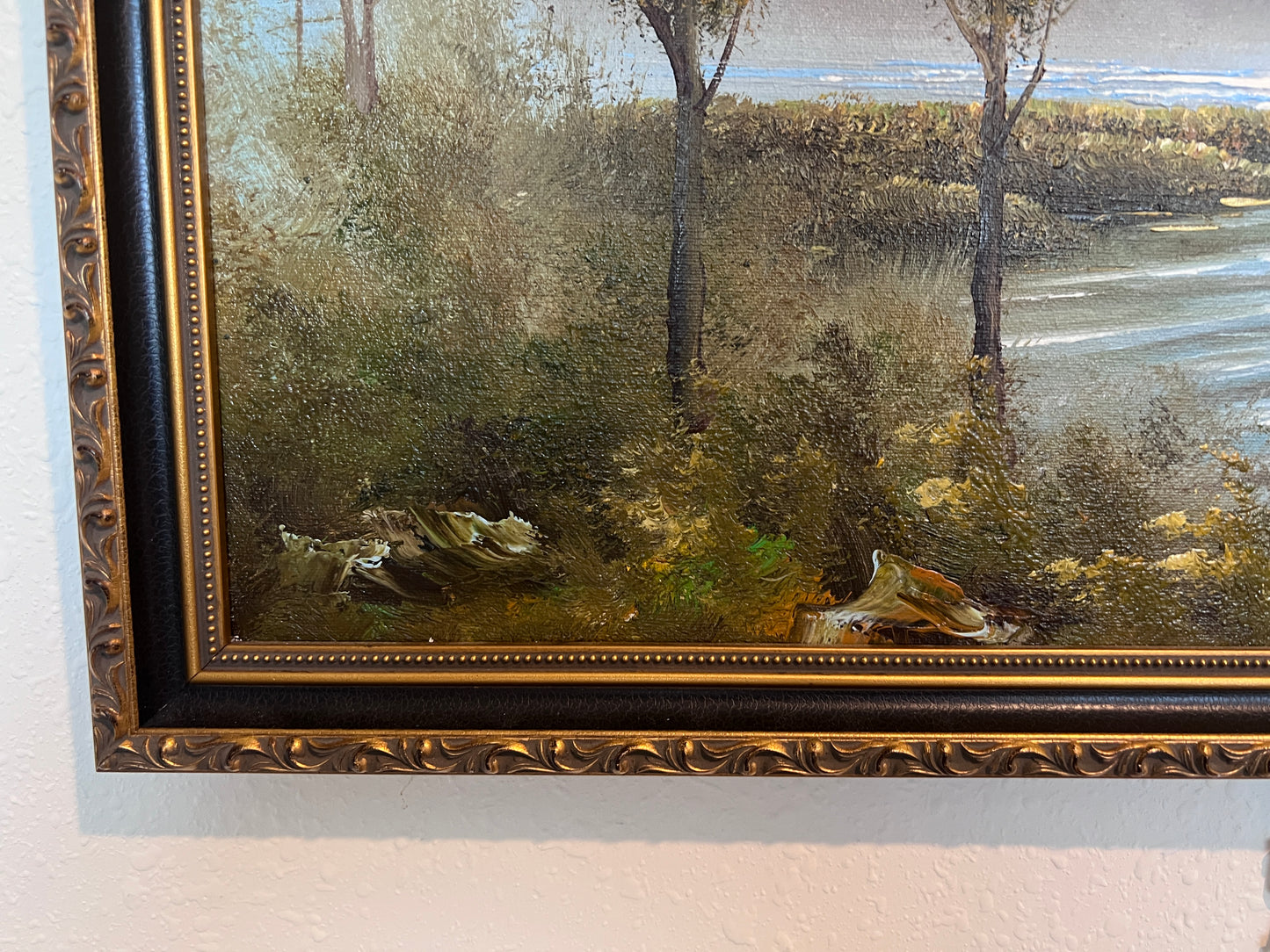 K.Roche Original Signed Oil Painting on Canvas Landscape, Ducks, Framed