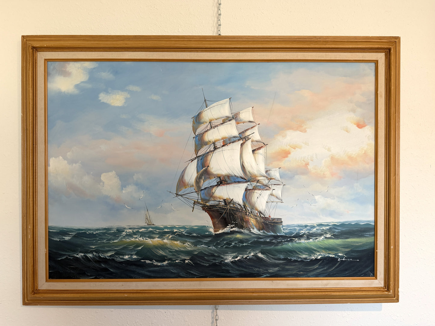 Ambrose Original Oil Painting Tall Ship at Sea Maritime Nautical Ocean Seascape