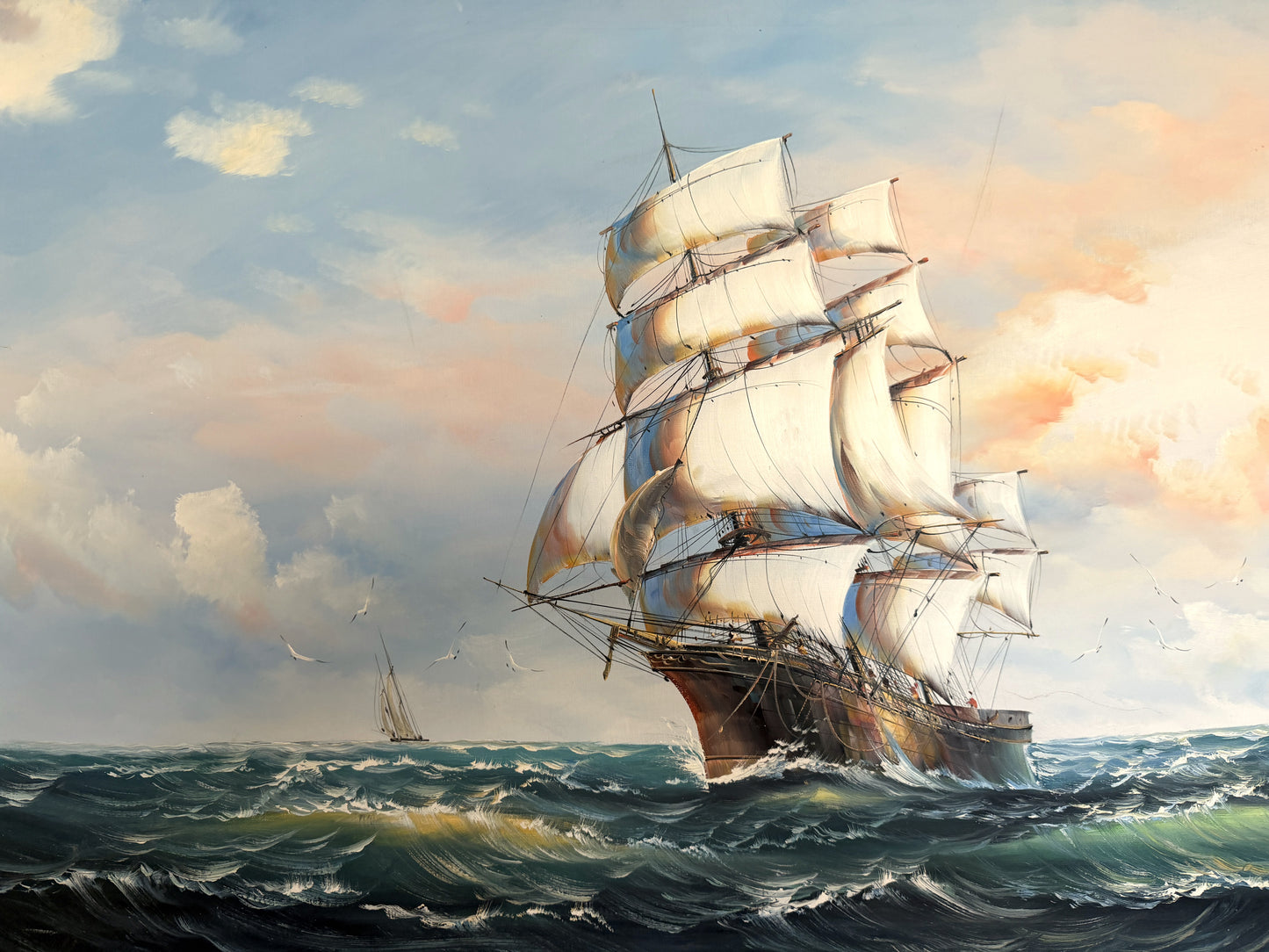 Ambrose Original Oil Painting Tall Ship at Sea Maritime Nautical Ocean Seascape