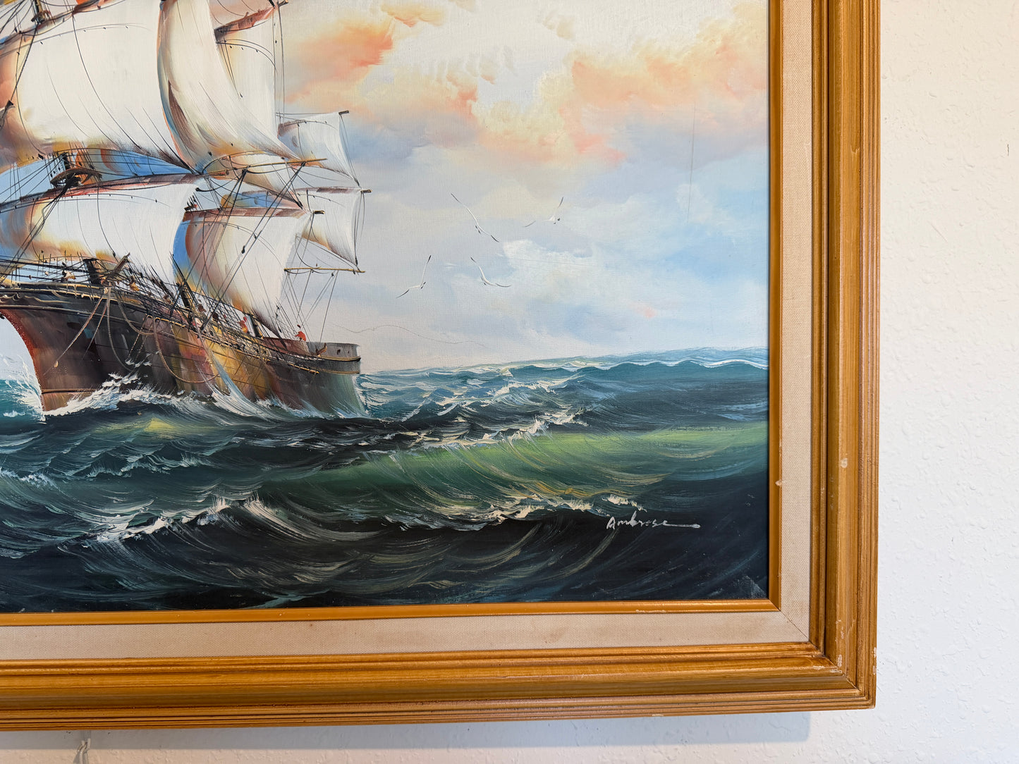 Ambrose Original Oil Painting Tall Ship at Sea Maritime Nautical Ocean Seascape