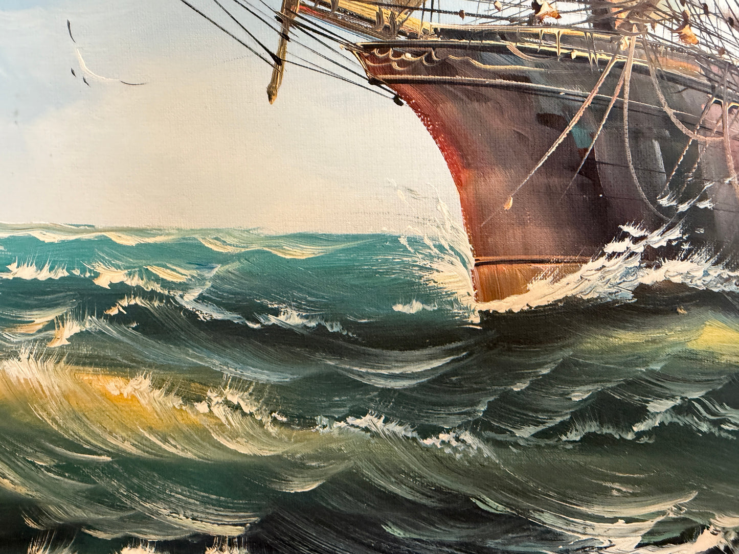 Ambrose Original Oil Painting Tall Ship at Sea Maritime Nautical Ocean Seascape