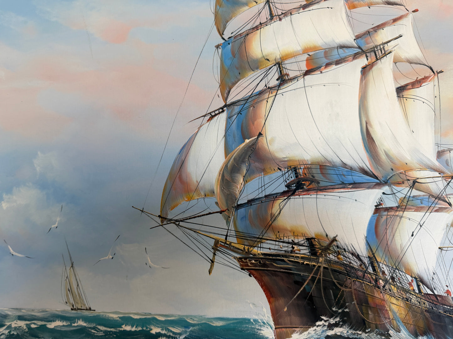 Ambrose Original Oil Painting Tall Ship at Sea Maritime Nautical Ocean Seascape