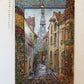 Signed Dated European Cityscape Old Town Oil Painting w Hand decorated Frame