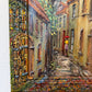 Signed Dated European Cityscape Old Town Oil Painting w Hand decorated Frame