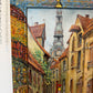 Signed Dated European Cityscape Old Town Oil Painting w Hand decorated Frame