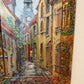 Signed Dated European Cityscape Old Town Oil Painting w Hand decorated Frame