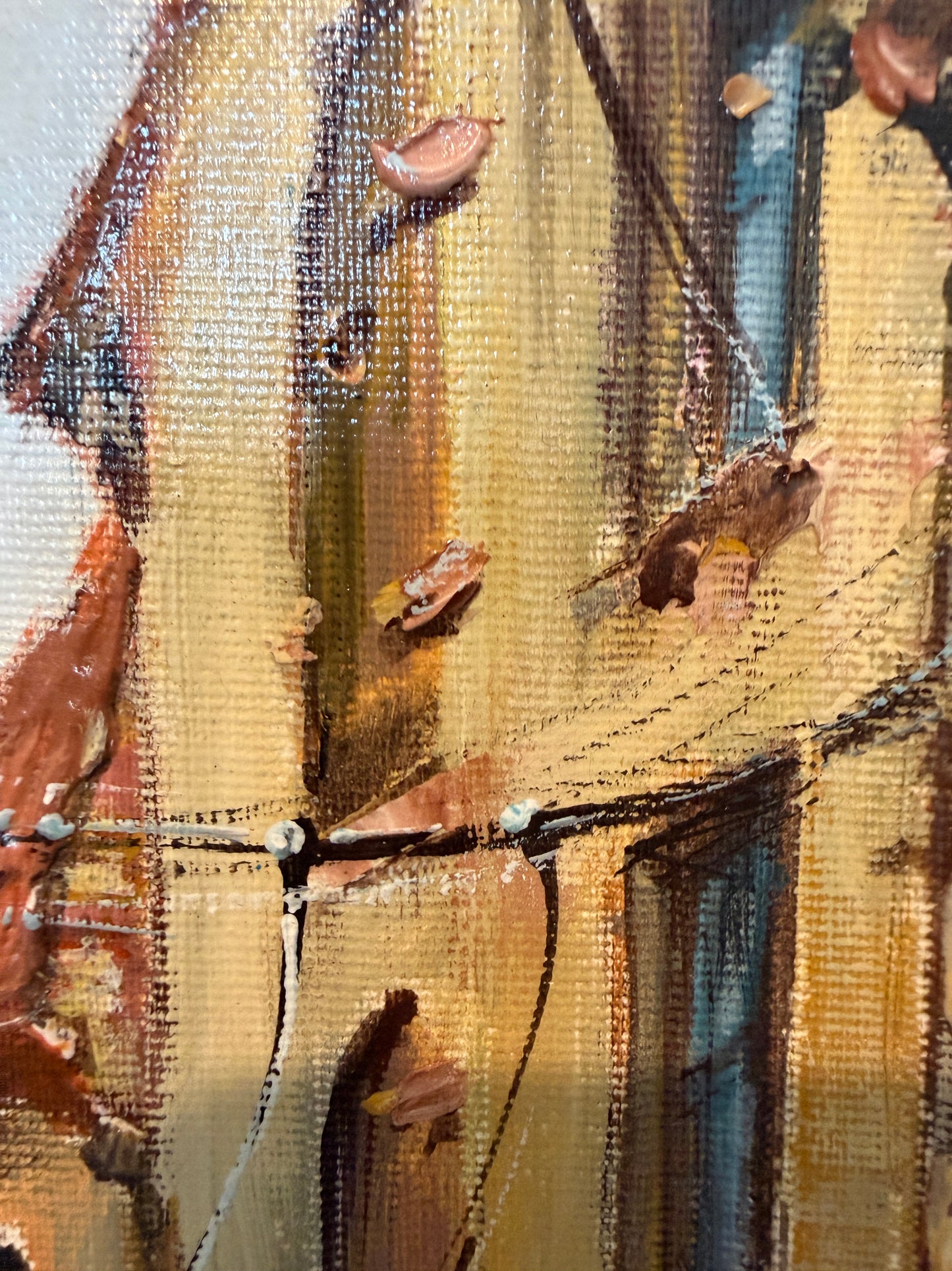 Signed Dated European Cityscape Old Town Oil Painting w Hand decorated Frame