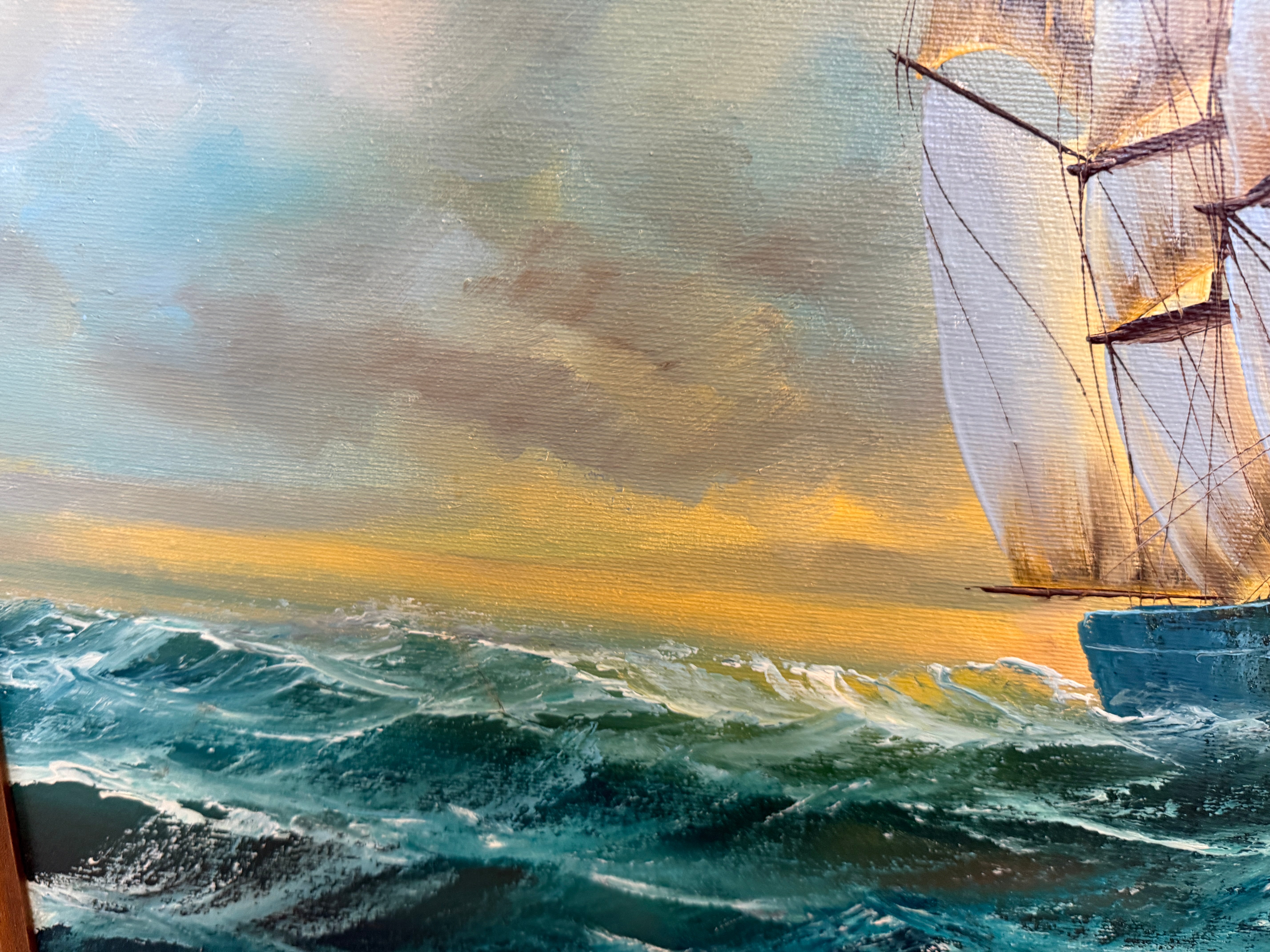 油絵　oil painting Preston Willis - Marine Oil Painting Tall Ship Nautical Seascape