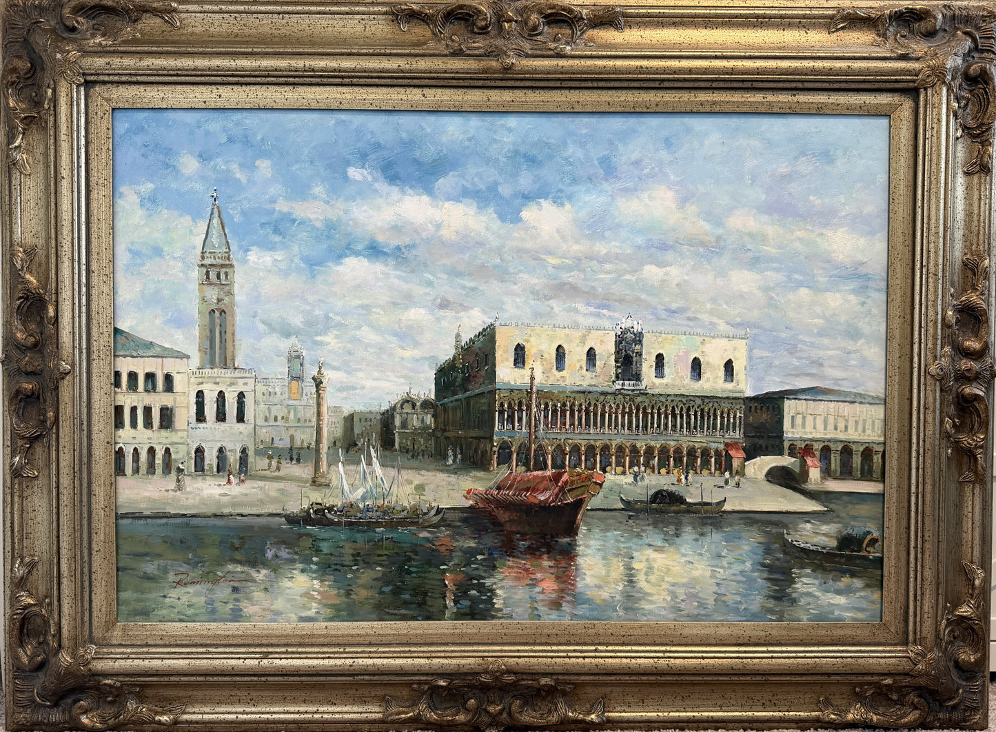 Remington Large oil painting on canvas cityscape, Italy Venice, Piazza San Marco
