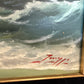Vintage Original Maritime Oil Painting – Signed, Rocky Coast Waves Seascape