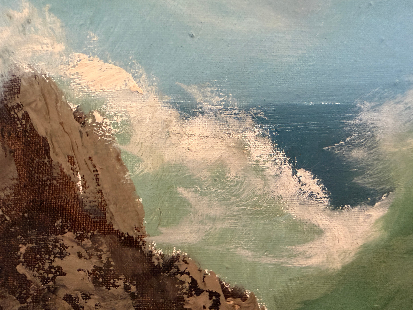 Vintage Original Maritime Oil Painting – Signed, Rocky Coast Waves Seascape