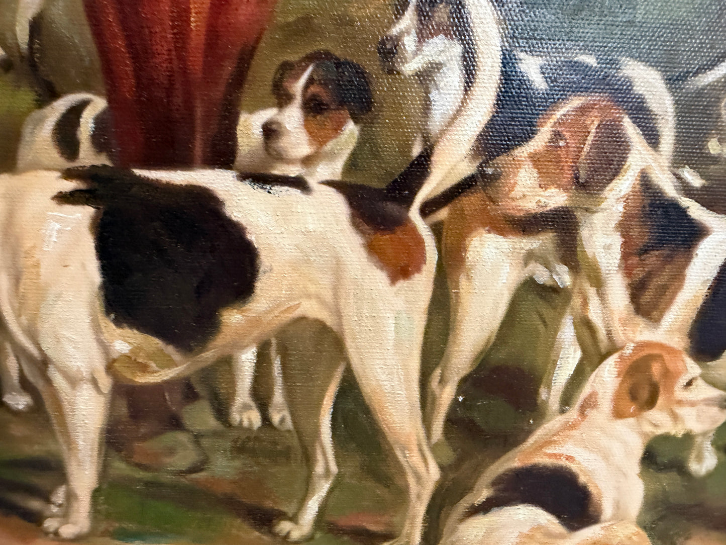 Original Oil Painting, English Fox Hunt Scene with Riders, Horses & Hounds