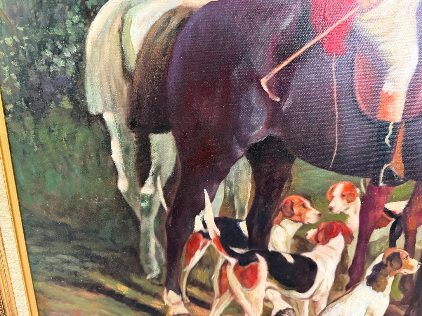 Original Oil Painting, English Fox Hunt Scene with Riders, Horses & Hounds