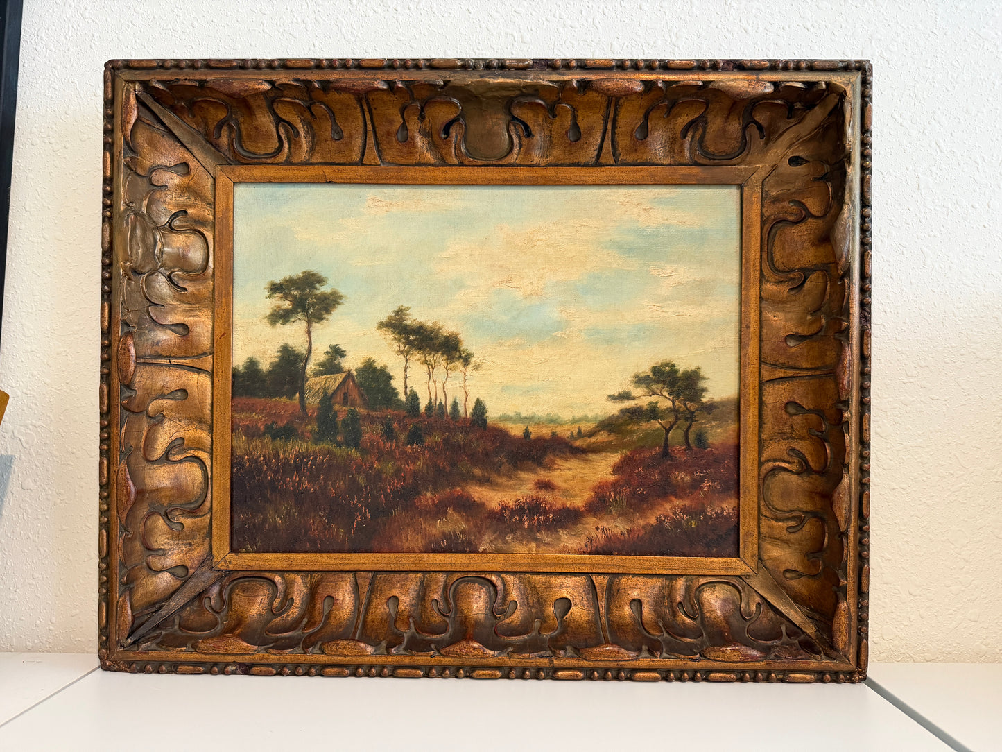 Antique original 19th Century English School Pastoral Landscape, Signed, Framed