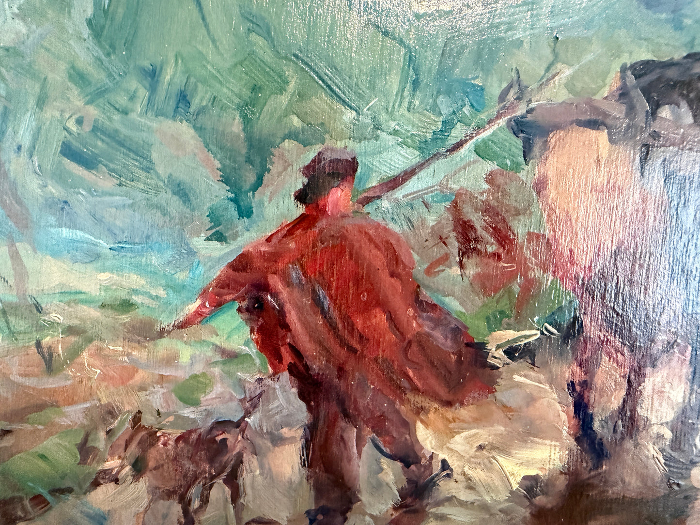 German School 1955 Signed Oil painting Ox Cart Rural Landscape Framed Art