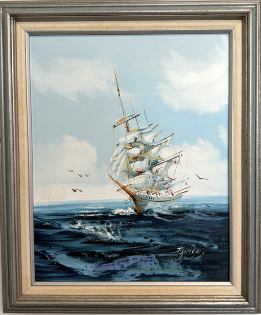 Listed Artist Hewett Jackson Original Oil Painting | Tall Ship Seascape | Framed