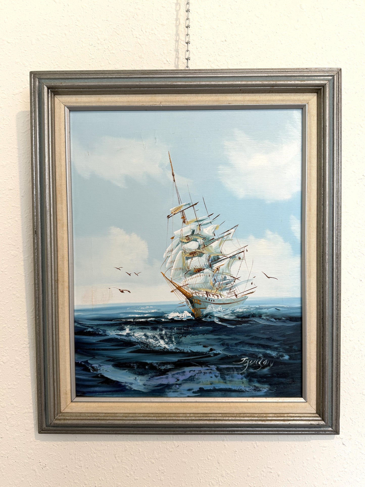 Listed Artist Hewett Jackson Original Oil Painting | Tall Ship Seascape | Framed