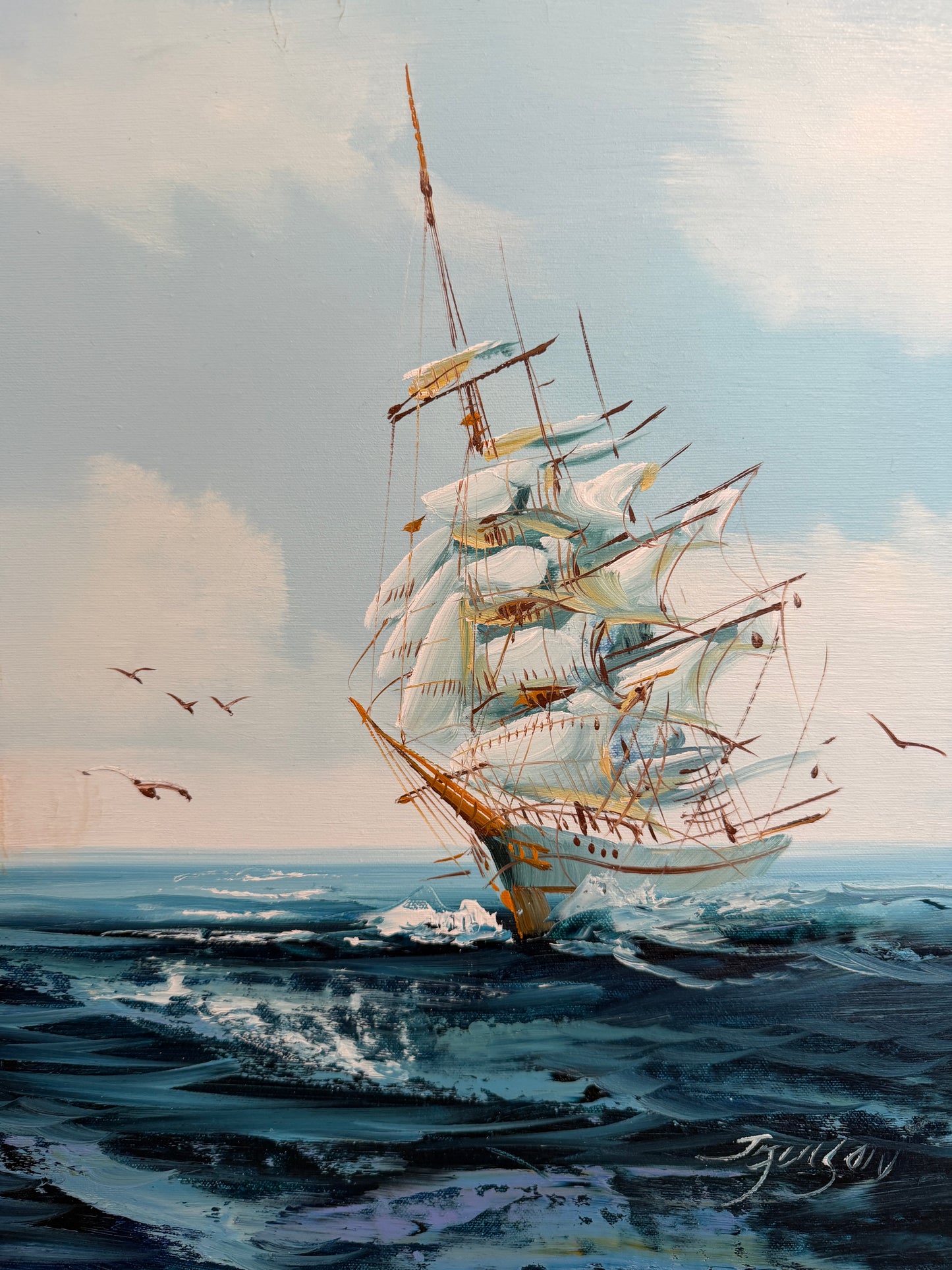 Listed Artist Hewett Jackson Original Oil Painting | Tall Ship Seascape | Framed