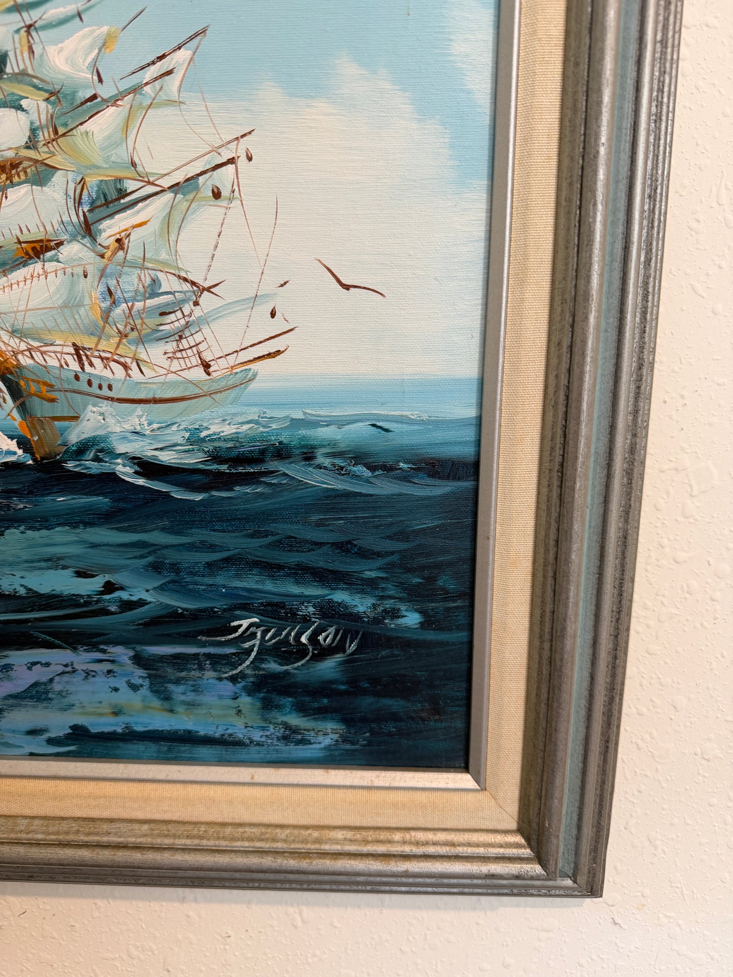 Listed Artist Hewett Jackson Original Oil Painting | Tall Ship Seascape | Framed