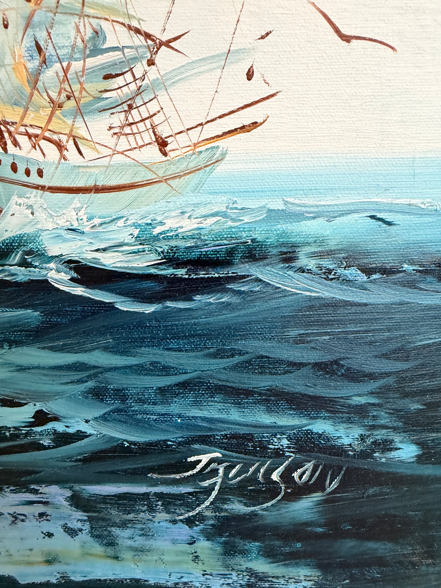 Listed Artist Hewett Jackson Original Oil Painting | Tall Ship Seascape | Framed