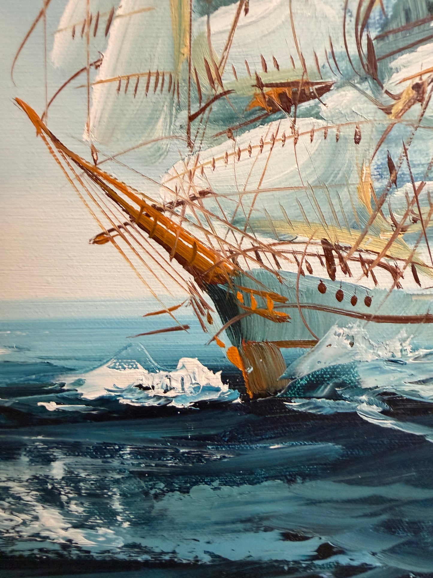Listed Artist Hewett Jackson Original Oil Painting | Tall Ship Seascape | Framed