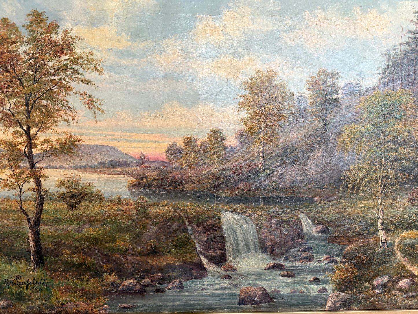 1907 American-Sweden Artist Gustav W. Leufstedt 1867-1909 Antique Landscape Art