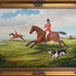 Large English Fox Hunting Scene Oil Painting Equestrian Sporting Art, Framed