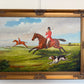 Large English Fox Hunting Scene Oil Painting Equestrian Sporting Art, Framed