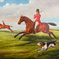 Large English Fox Hunting Scene Oil Painting Equestrian Sporting Art, Framed