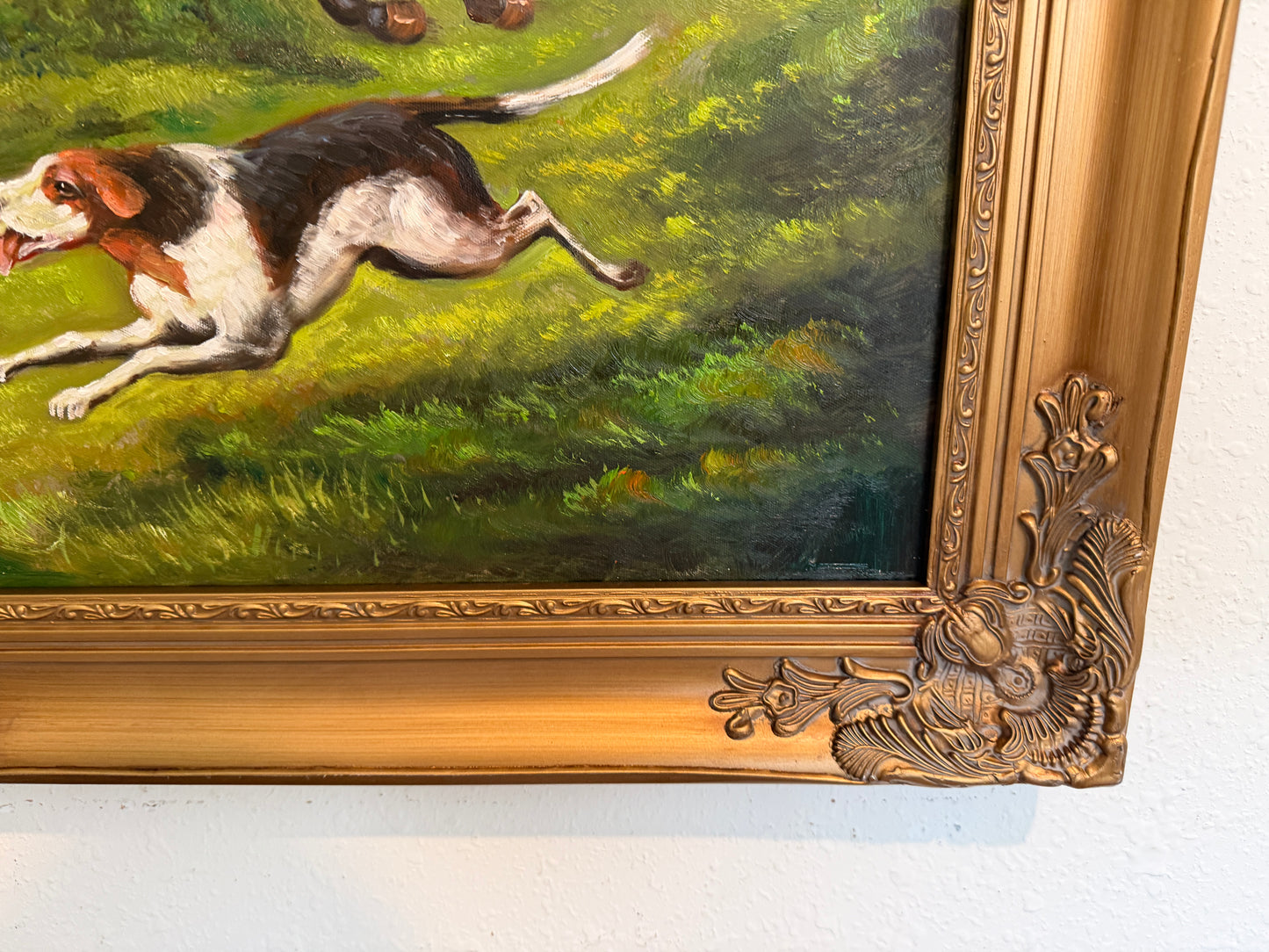 Large English Fox Hunting Scene Oil Painting Equestrian Sporting Art, Framed