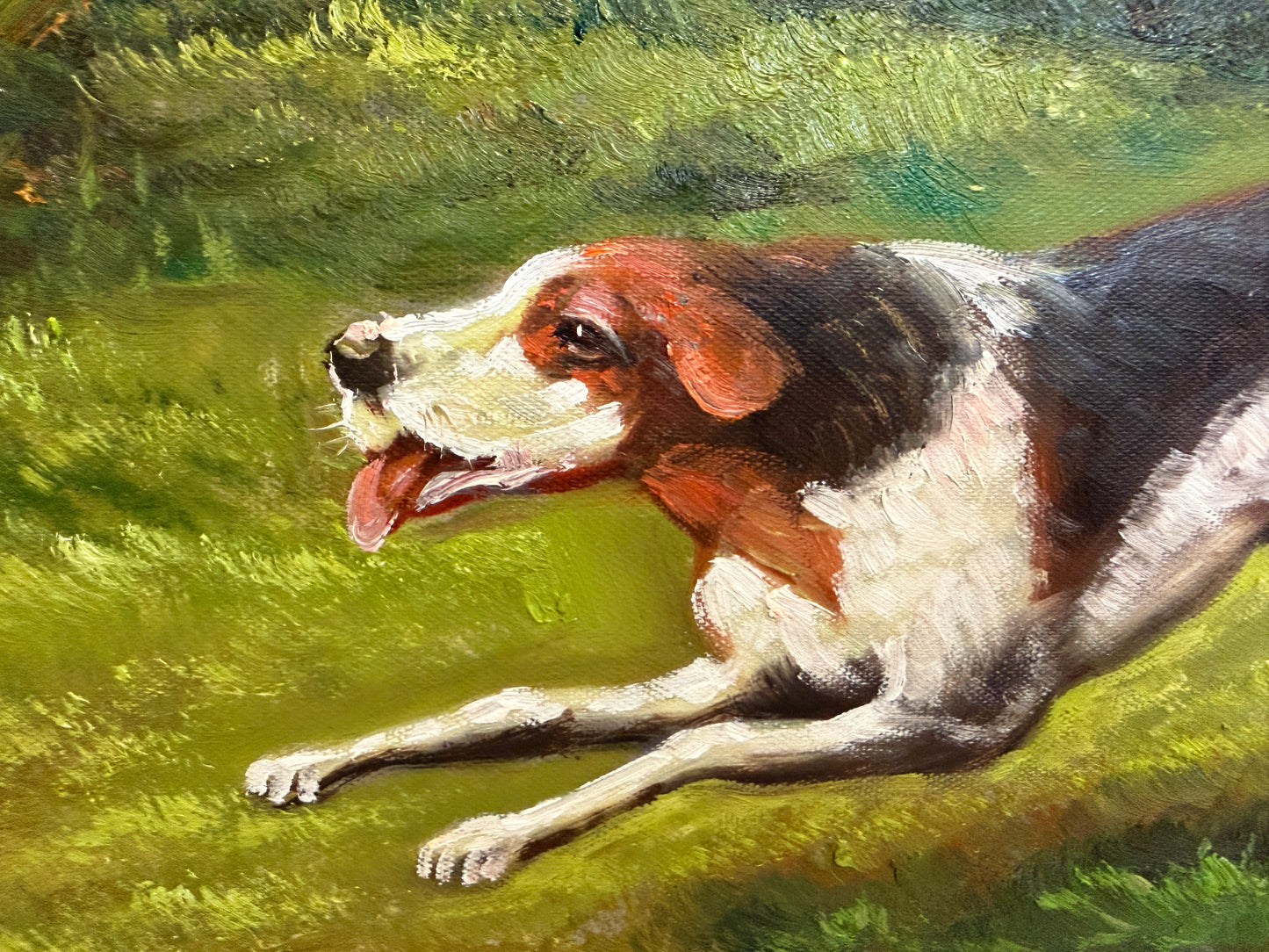 Large English Fox Hunting Scene Oil Painting Equestrian Sporting Art, Framed